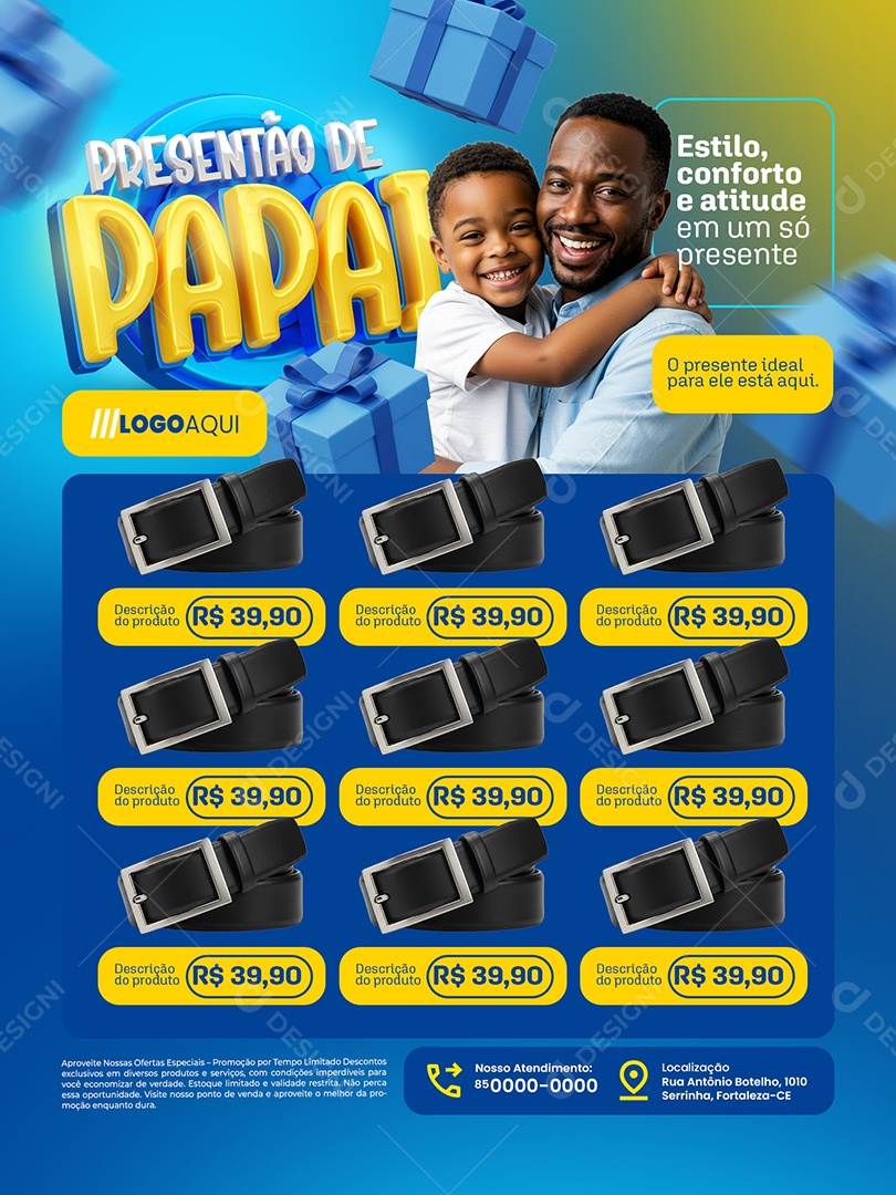 Presentão de Papai Loja Encarte Cinto Estilo Conforto e Atitude Social Media PSD Editável