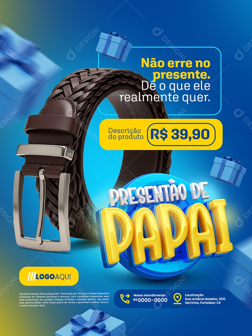 Presentão de Papai Loja Cinto Socila Media PSD Editável
