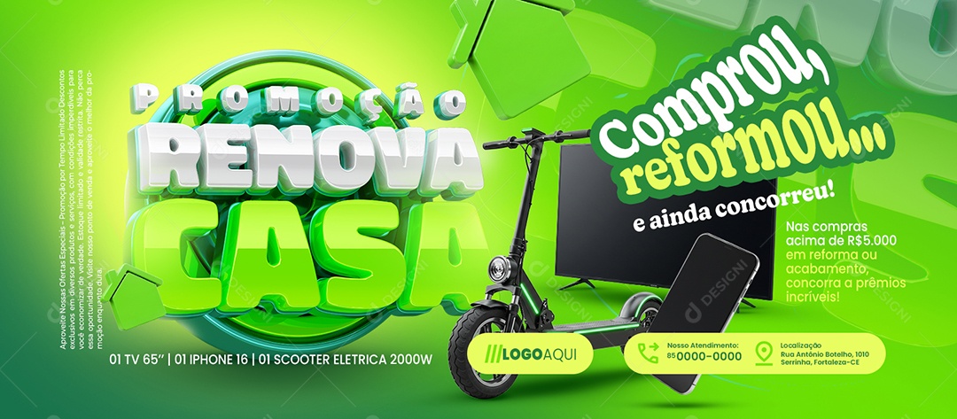 Banner Promoção Renova Casa Construção Comprou Reformou Social Media PSD Editável