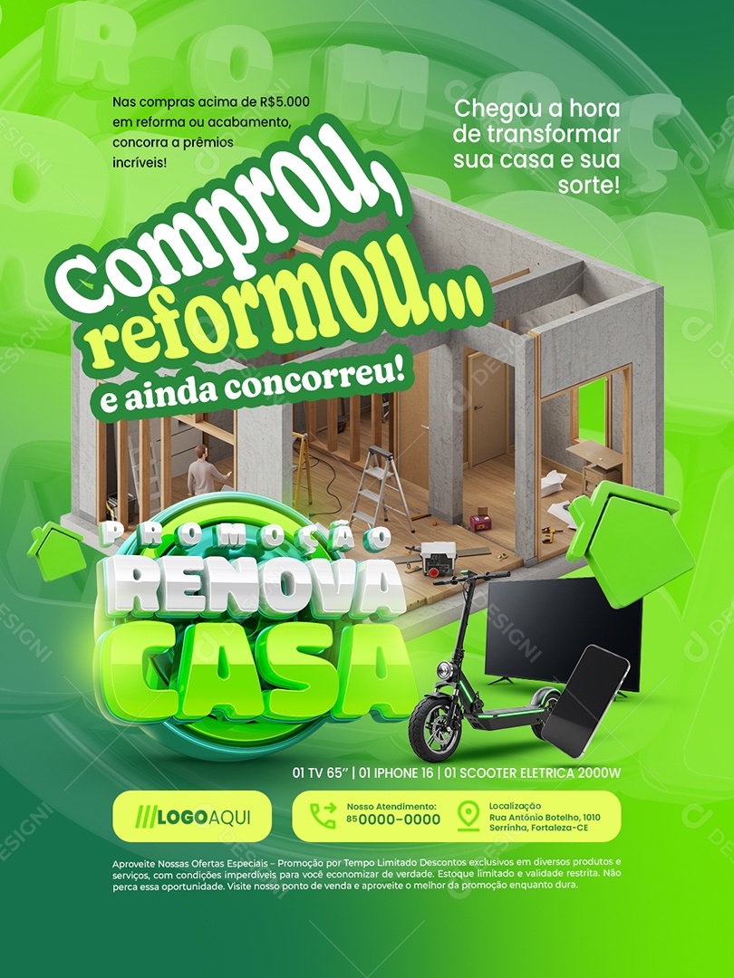 Promoção Renova Casa Construção Comprou Reformou Social Media PSD Editável