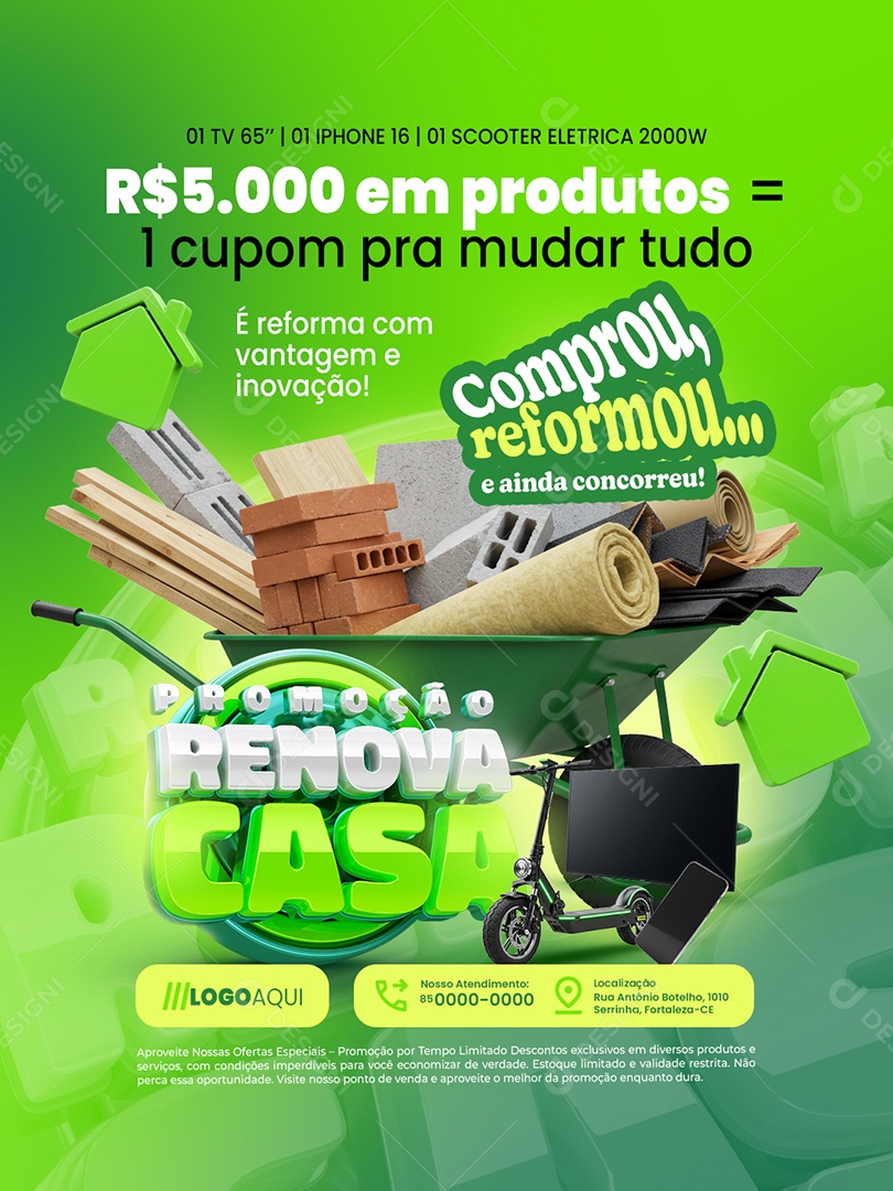 Promoção Renova Casa Construção Comprou Reformou Social Media PSD Editável