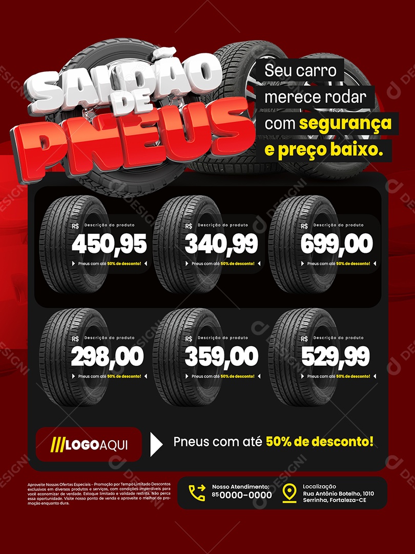 Saldão de Pneus Encarte Segurança e Preço Baixo Social Media PSD Editável