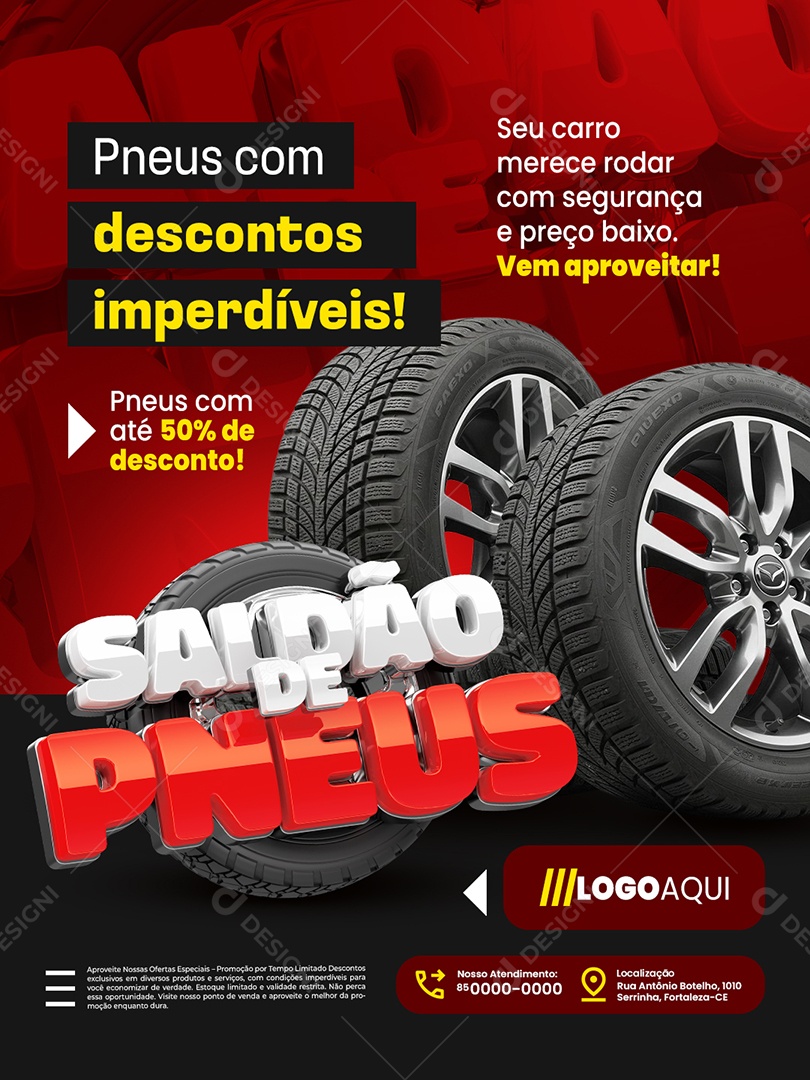 Saldão de Pneus Descontos Imperdíveis Social Media PSD Editável