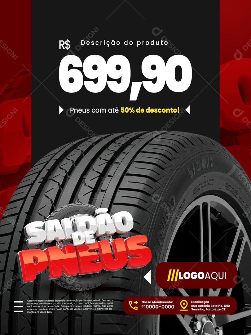 Saldão de Pneus com Até 50% de Desconto Social Media PSD Editável