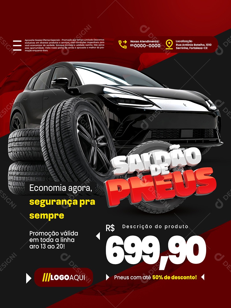 Saldão de Pneus Economia Agora Social Media PSD Editável