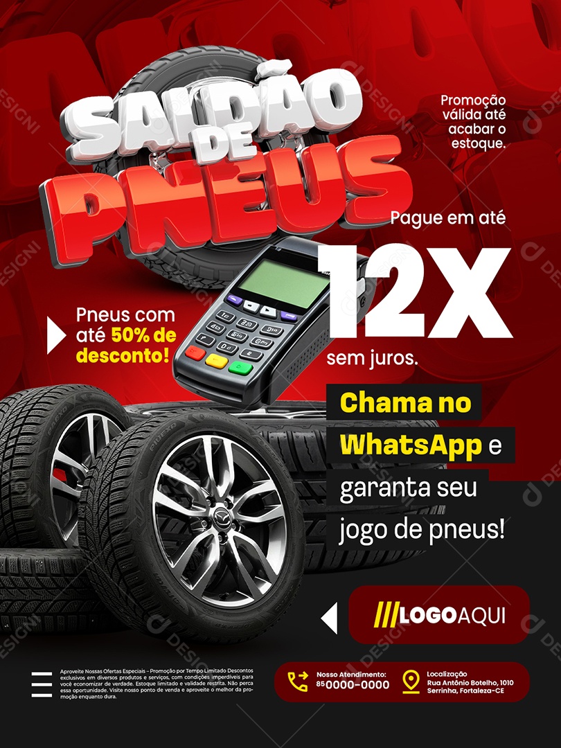Saldão de Pneus Chama no WhatsApp Social Media PSD Editável