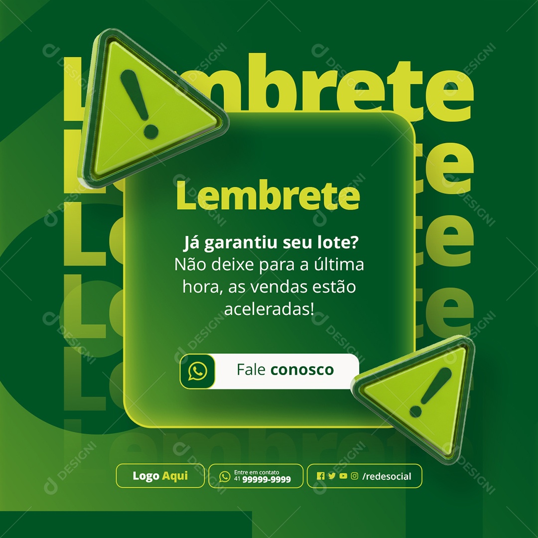 Lotes Terrenos Lembrete Social Media PSD Editável