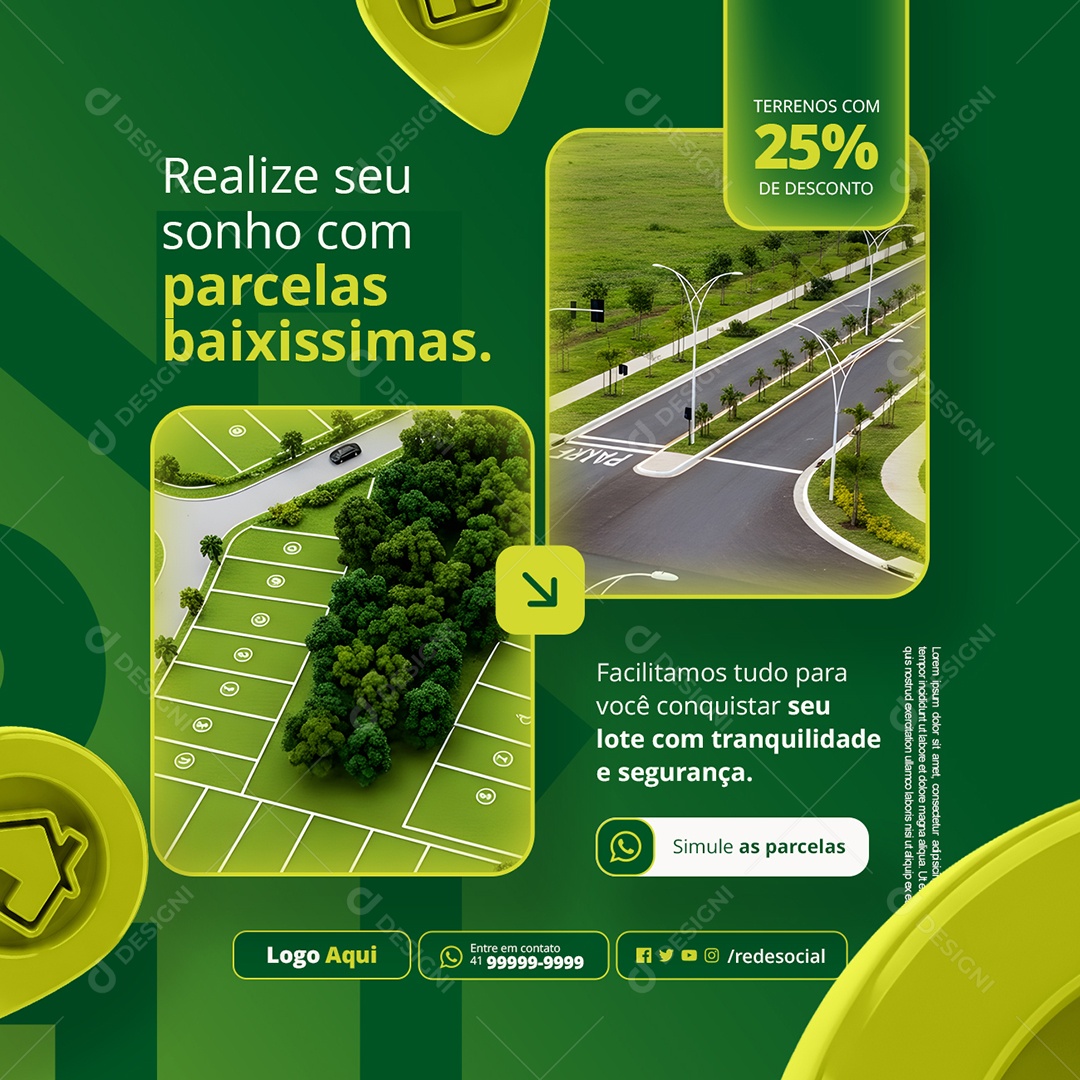 Lotes Terrenos Realize seu Sonho Social Media PSD Editável