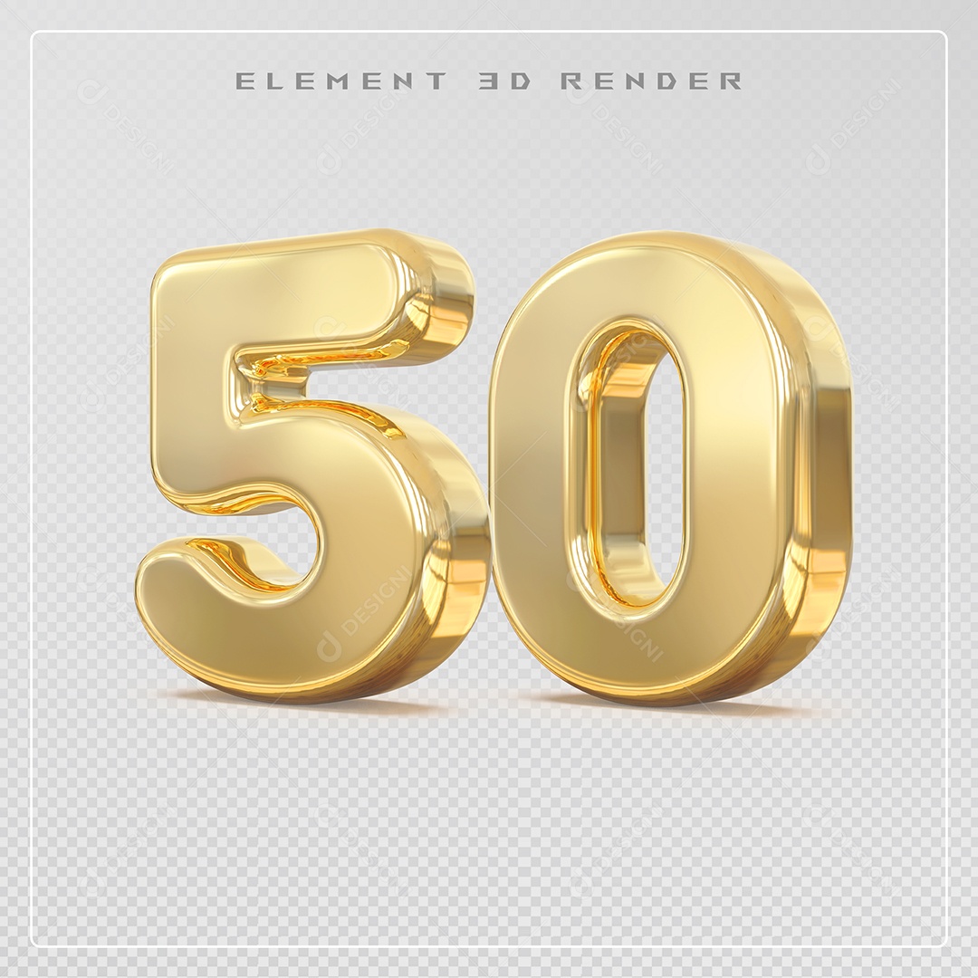 Elemento 3D Número 50 Dourado para Composição PSD