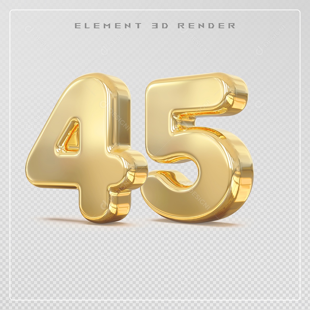 Elemento 3D Número 45 Dourado para Composição PSD