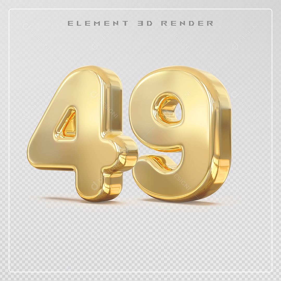Elemento 3D Número 49 Dourado para Composição PSD