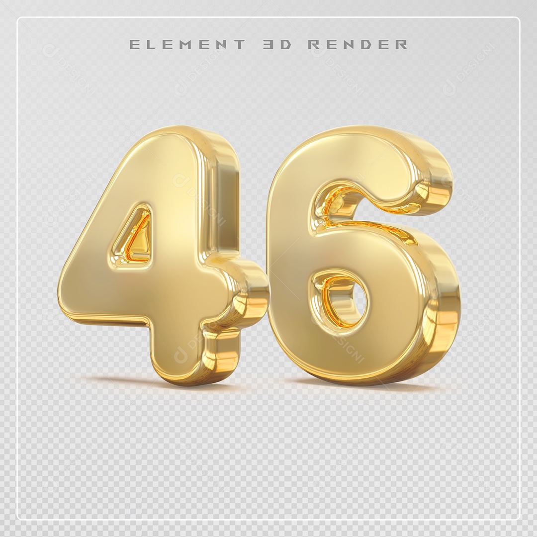 Elemento 3D Número 46 Dourado para Composição PSD