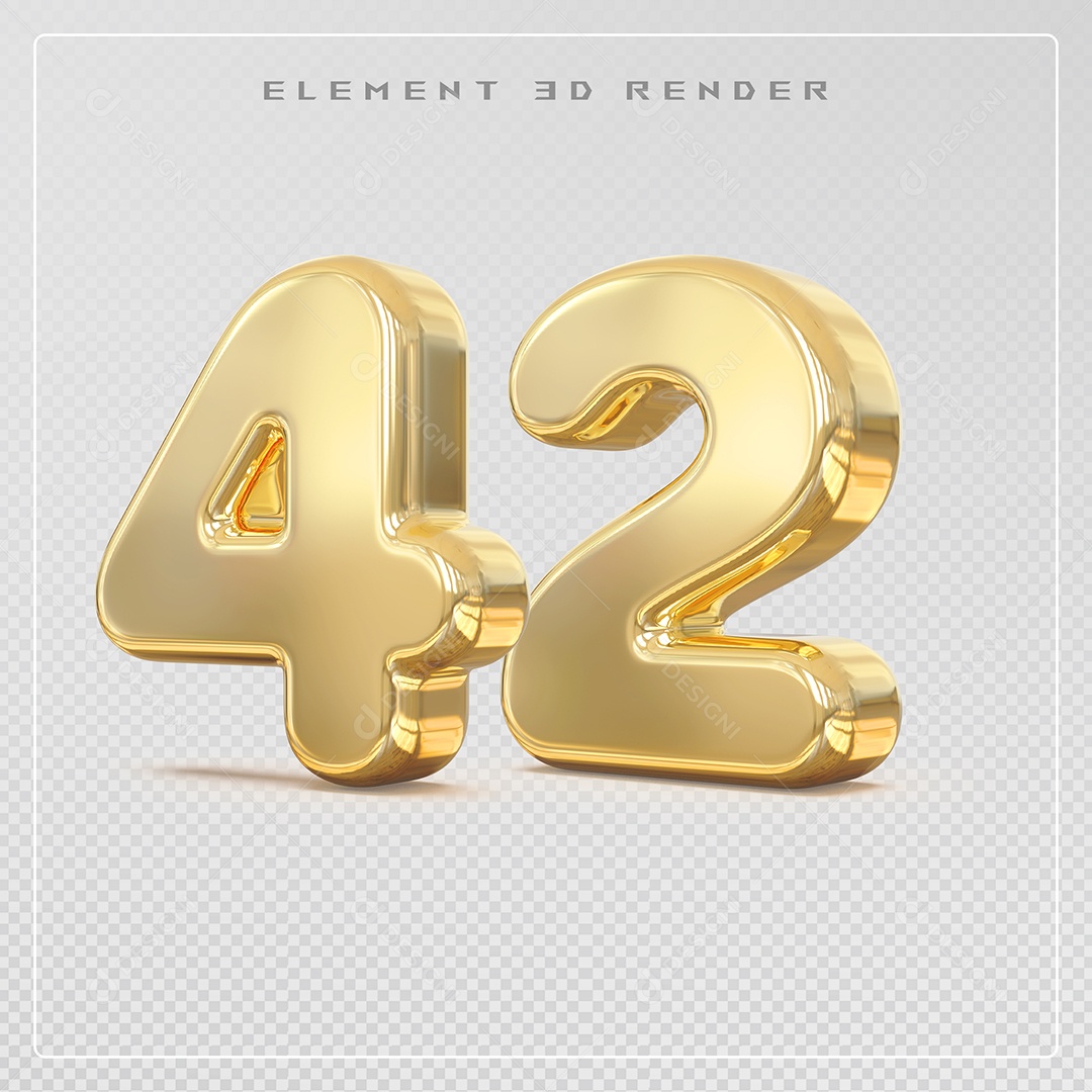 Elemento 3D Número 42 Dourado para Composição PSD