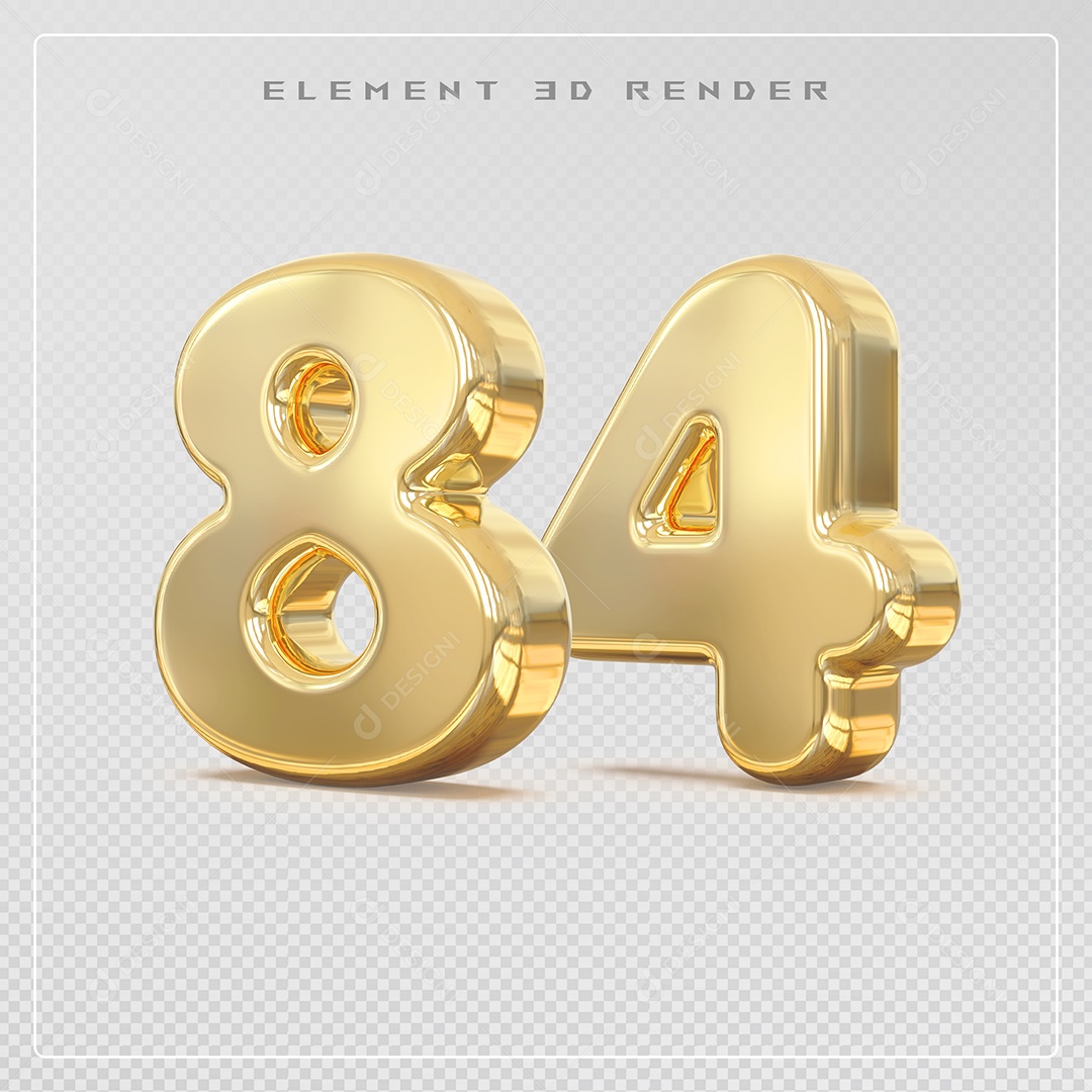 Elemento 3D Número 84 Dourado para Composição PSD