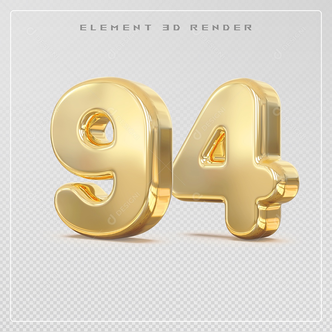 Elemento 3D Número 94 Dourado para Composição PSD