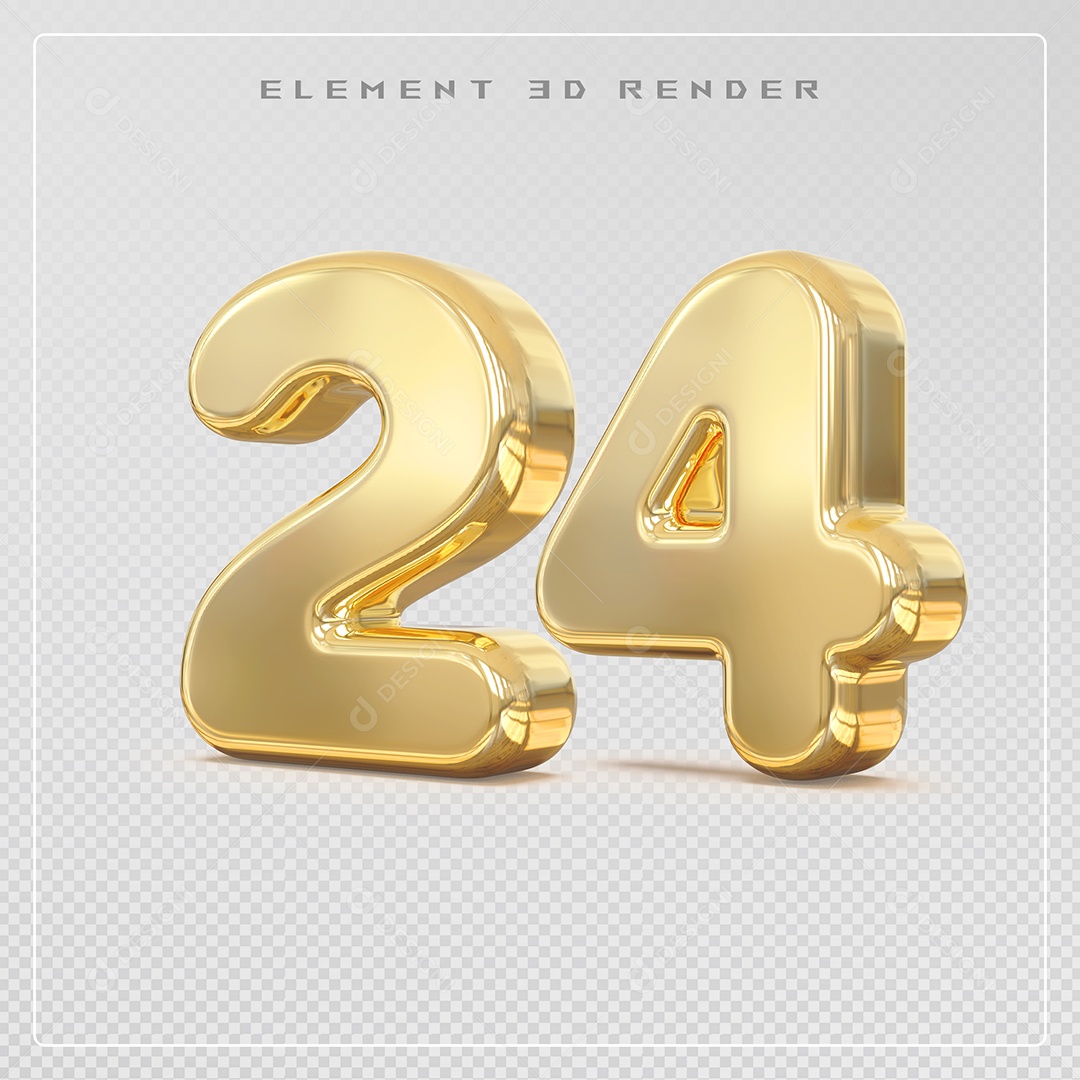 Elemento 3D Número 24 Dourado para Composição PSD