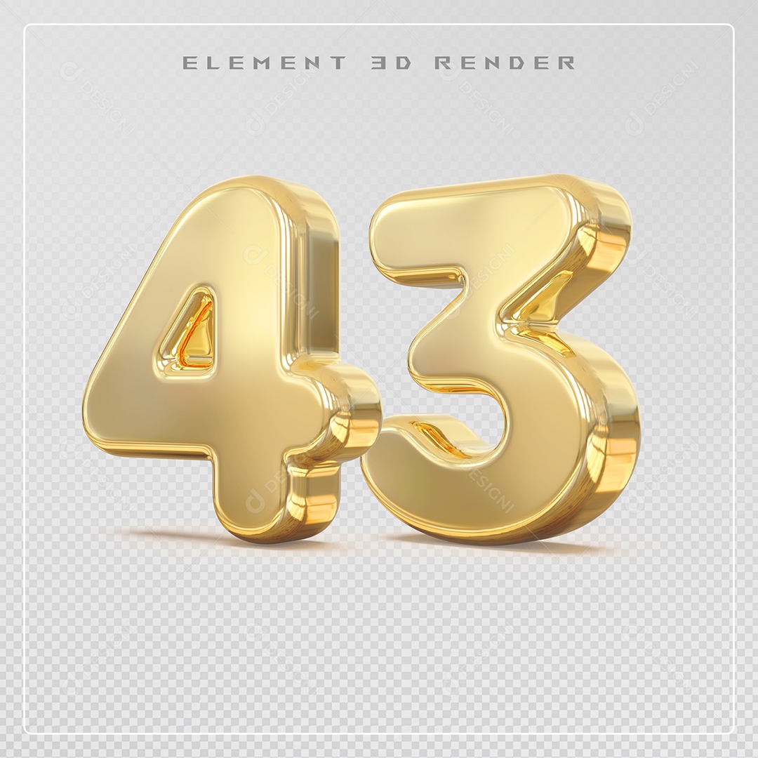 Elemento 3D Número 43 Dourado para Composição PSD