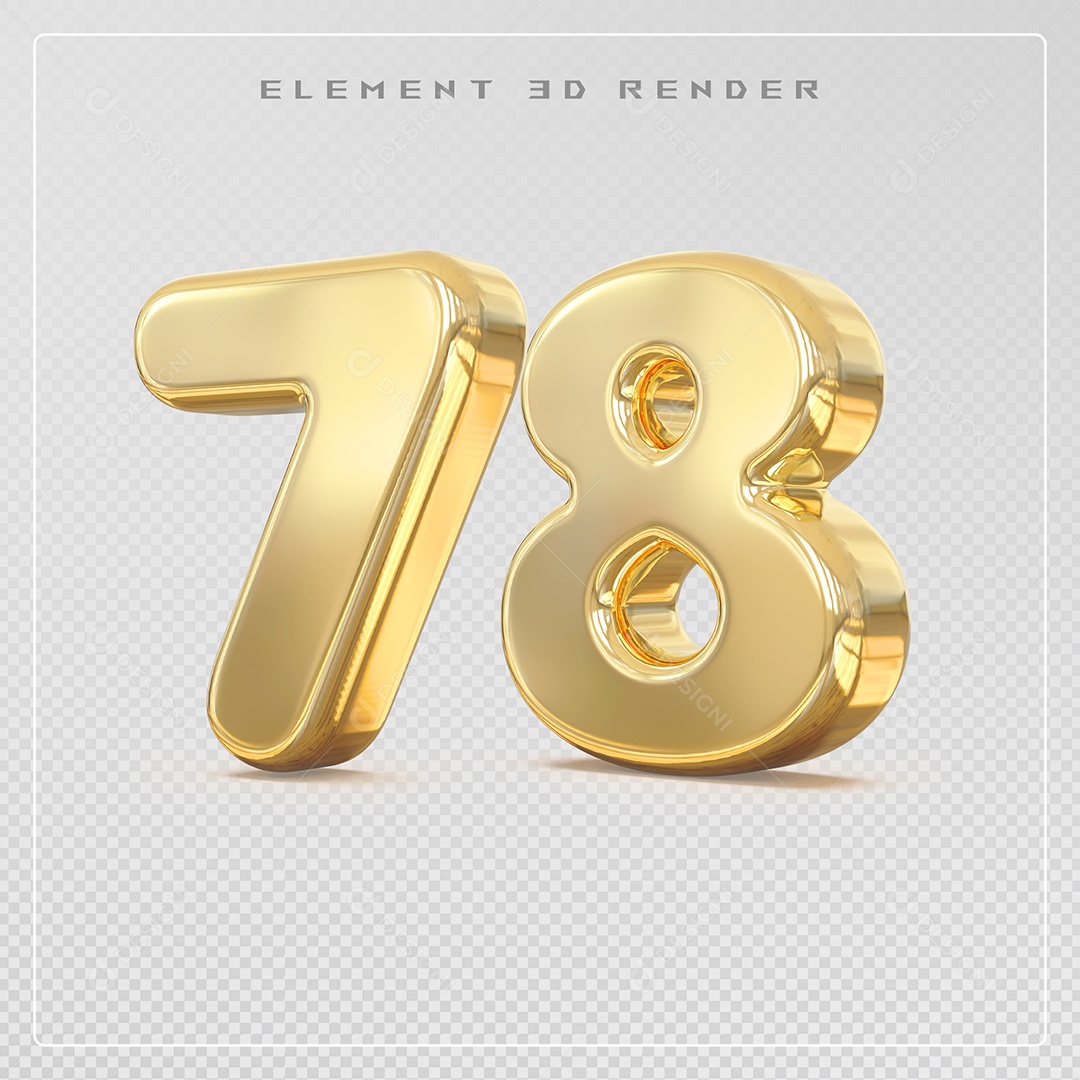 Elemento 3D Número 78 Dourado para Composição PSD