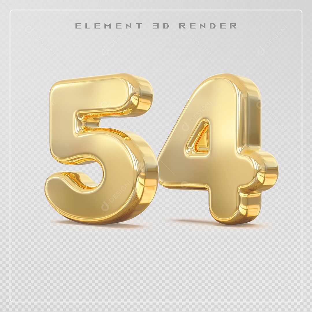 Elemento 3D Número 54 Dourado para Composição PSD