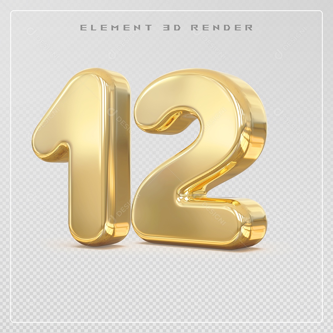 Elemento 3D Número 12 Dourado para Composição PSD