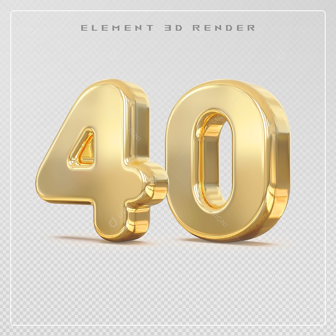 Elemento 3D Número 40 Dourado para Composição PSD