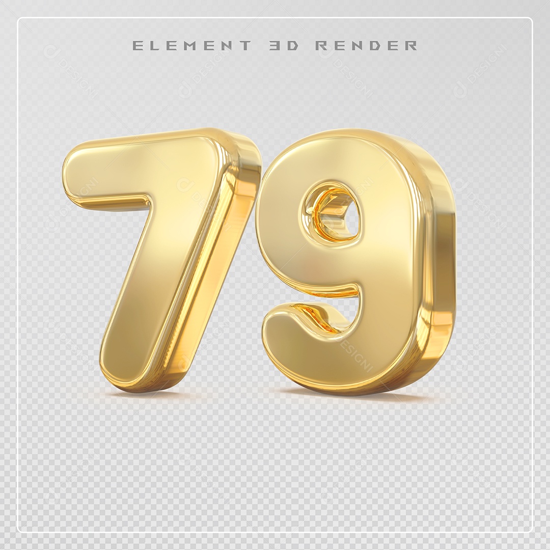 Elemento 3D Número 79 Dourado para Composição PSD