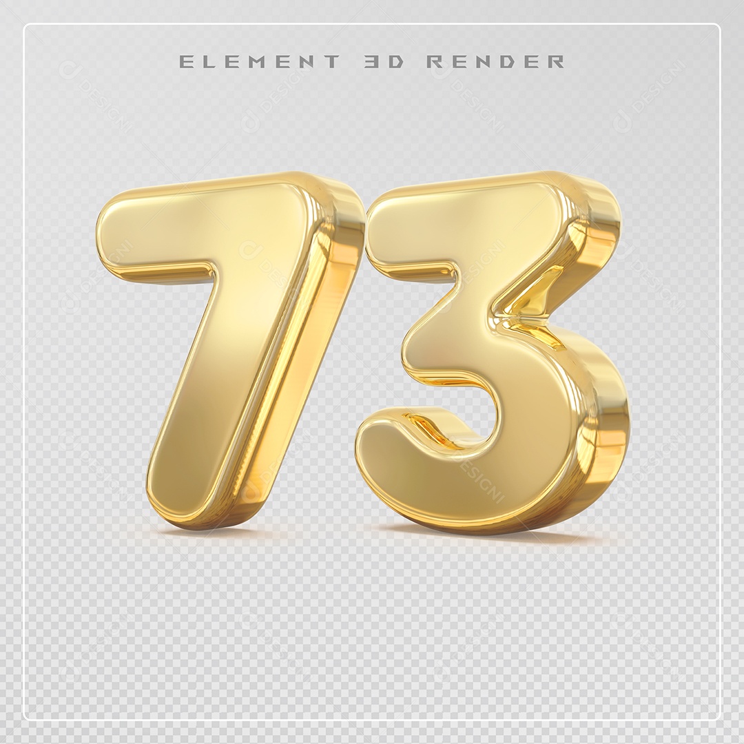 Elemento 3D Número 73 Dourado para Composição PSD