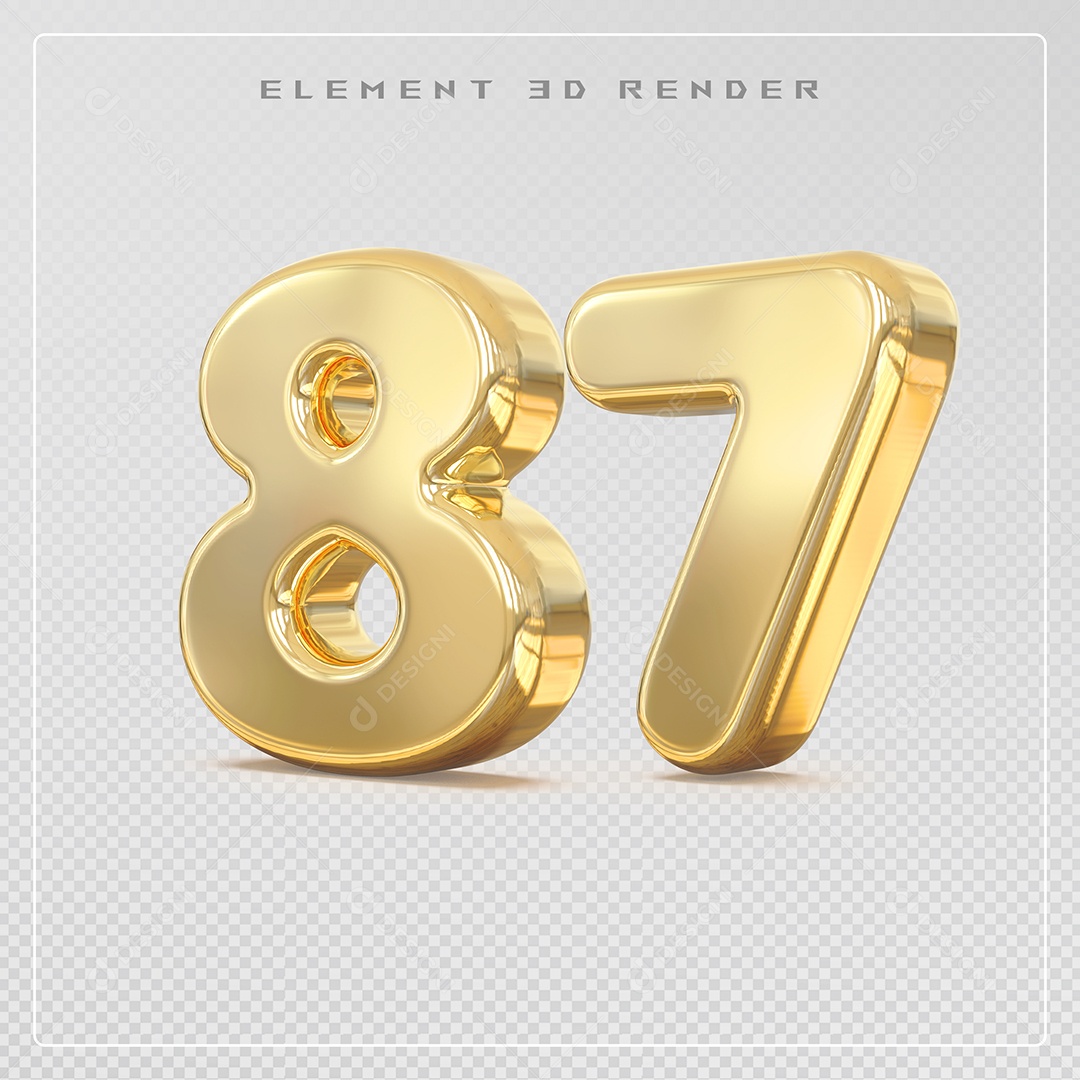 Elemento 3D Número 87 Dourado para Composição PSD