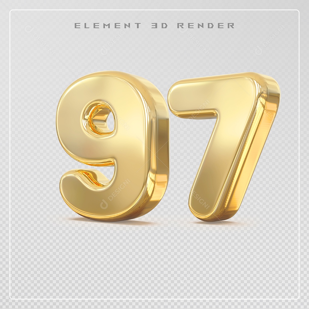 Elemento 3D Número 97 Dourado para Composição PSD