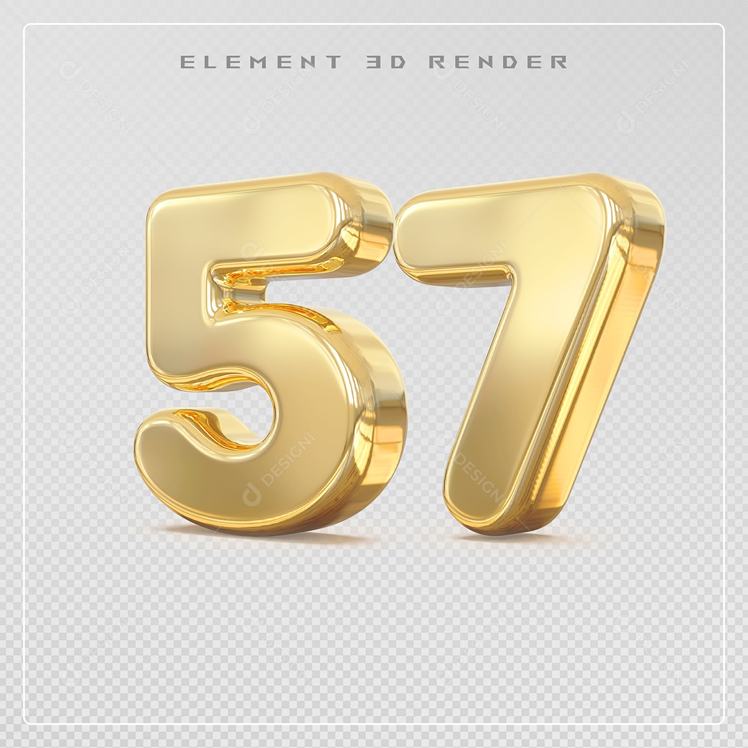 Elemento 3D Número 57 Dourado para Composição PSD