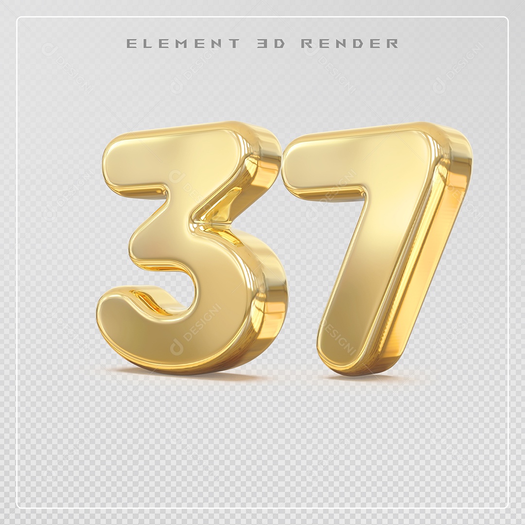 Elemento 3D Número 37 Dourado para Composição PSD