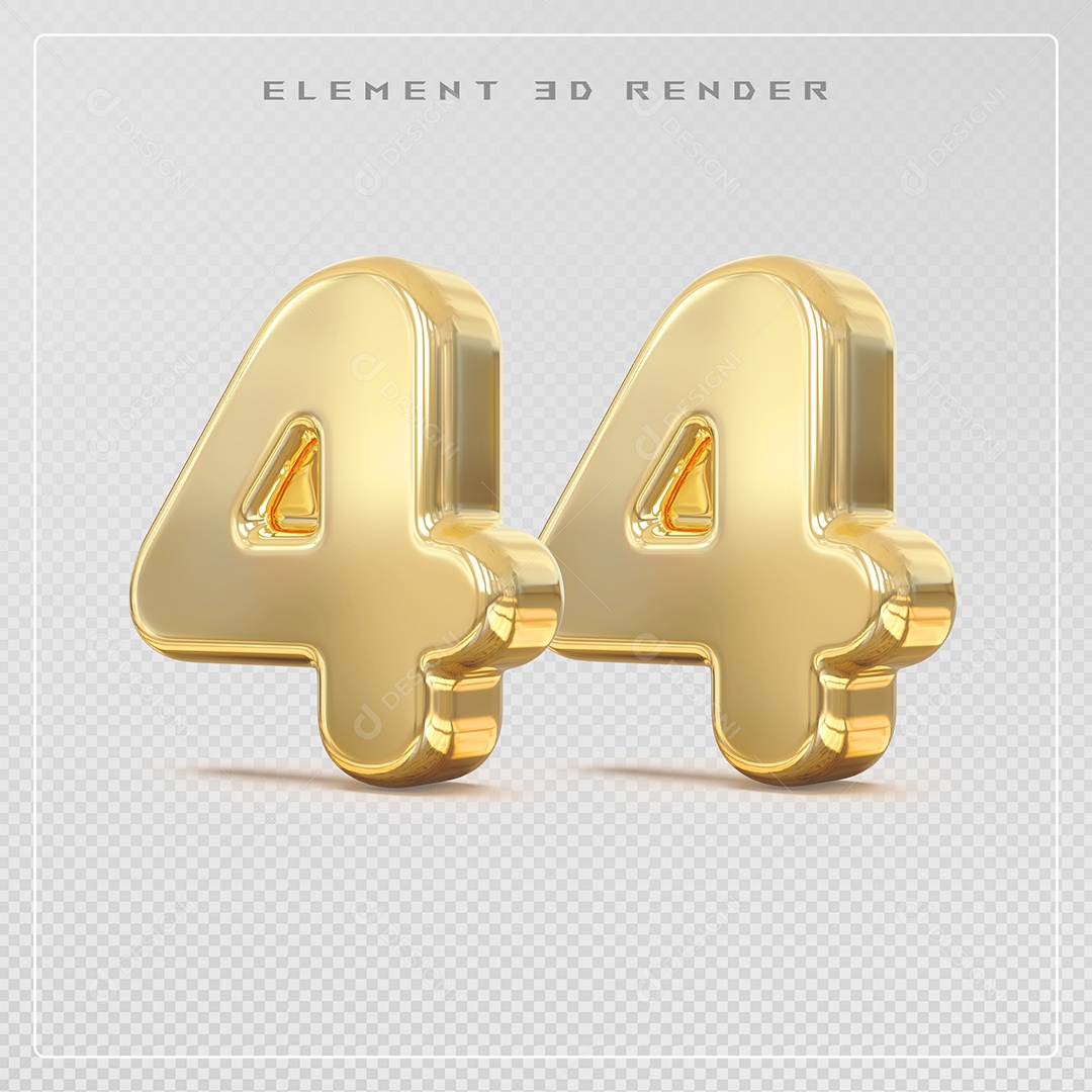 Elemento 3D Número 44 Dourado para Composição PSD