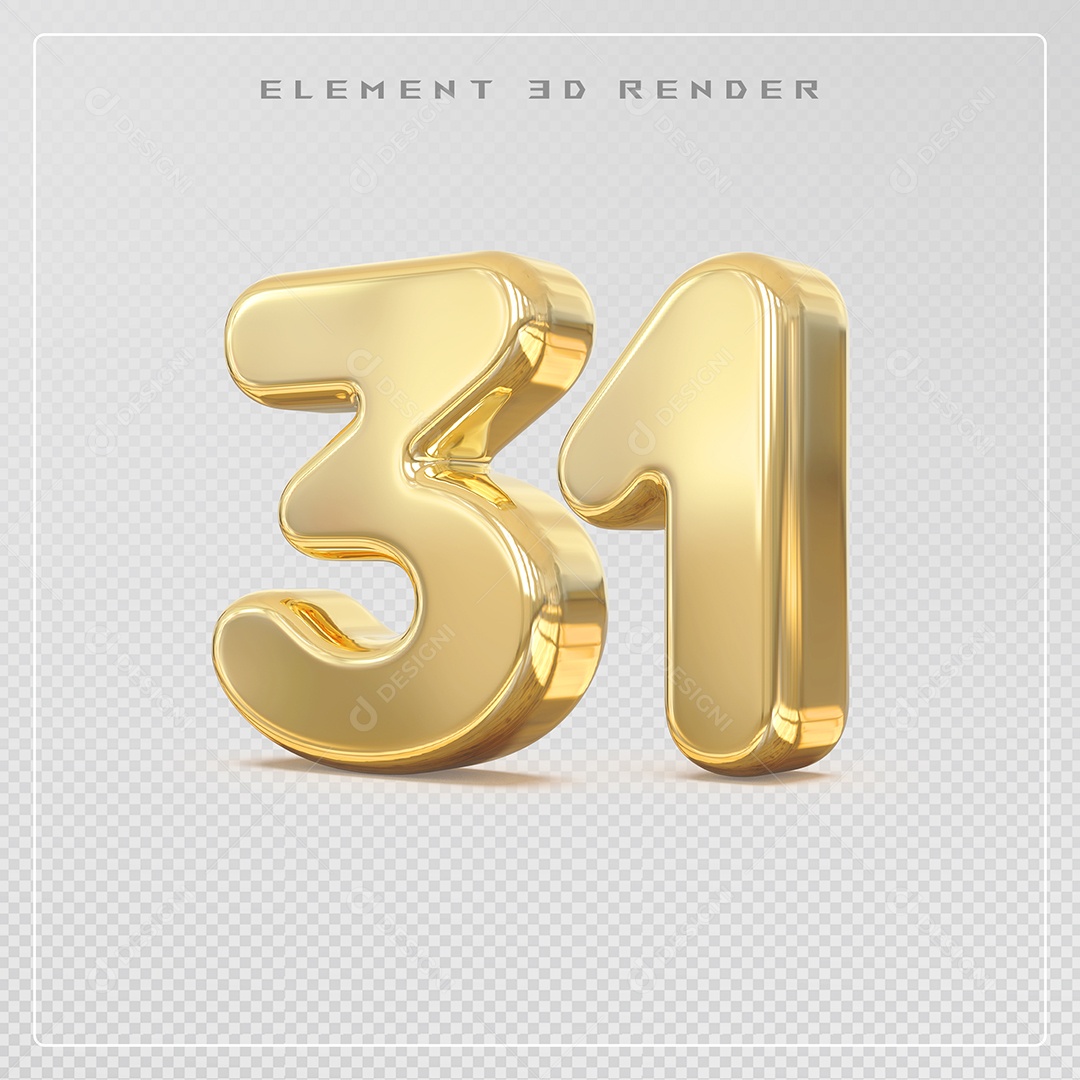 Elemento 3D Número 31 Dourado para Composição PSD