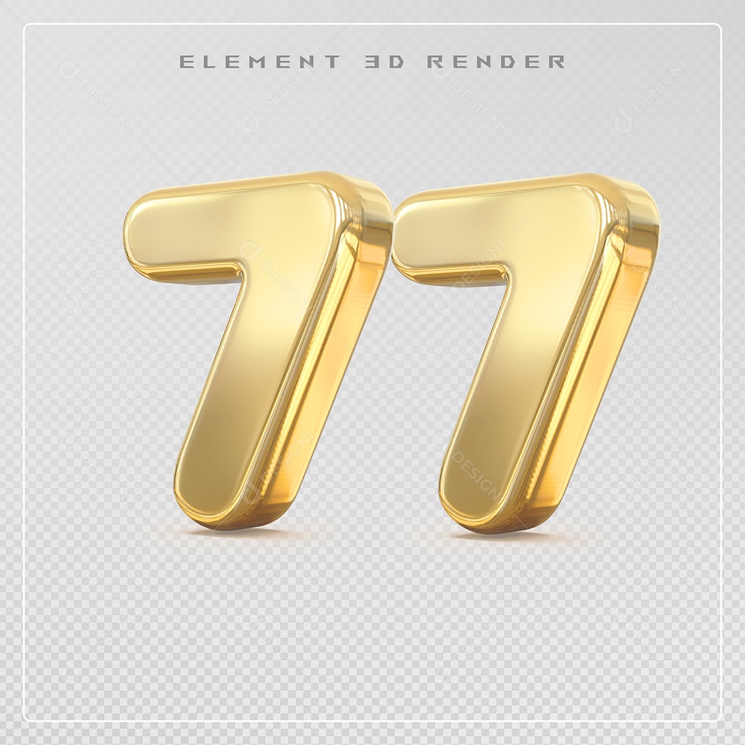 Elemento 3D Número 77 Dourado para Composição PSD