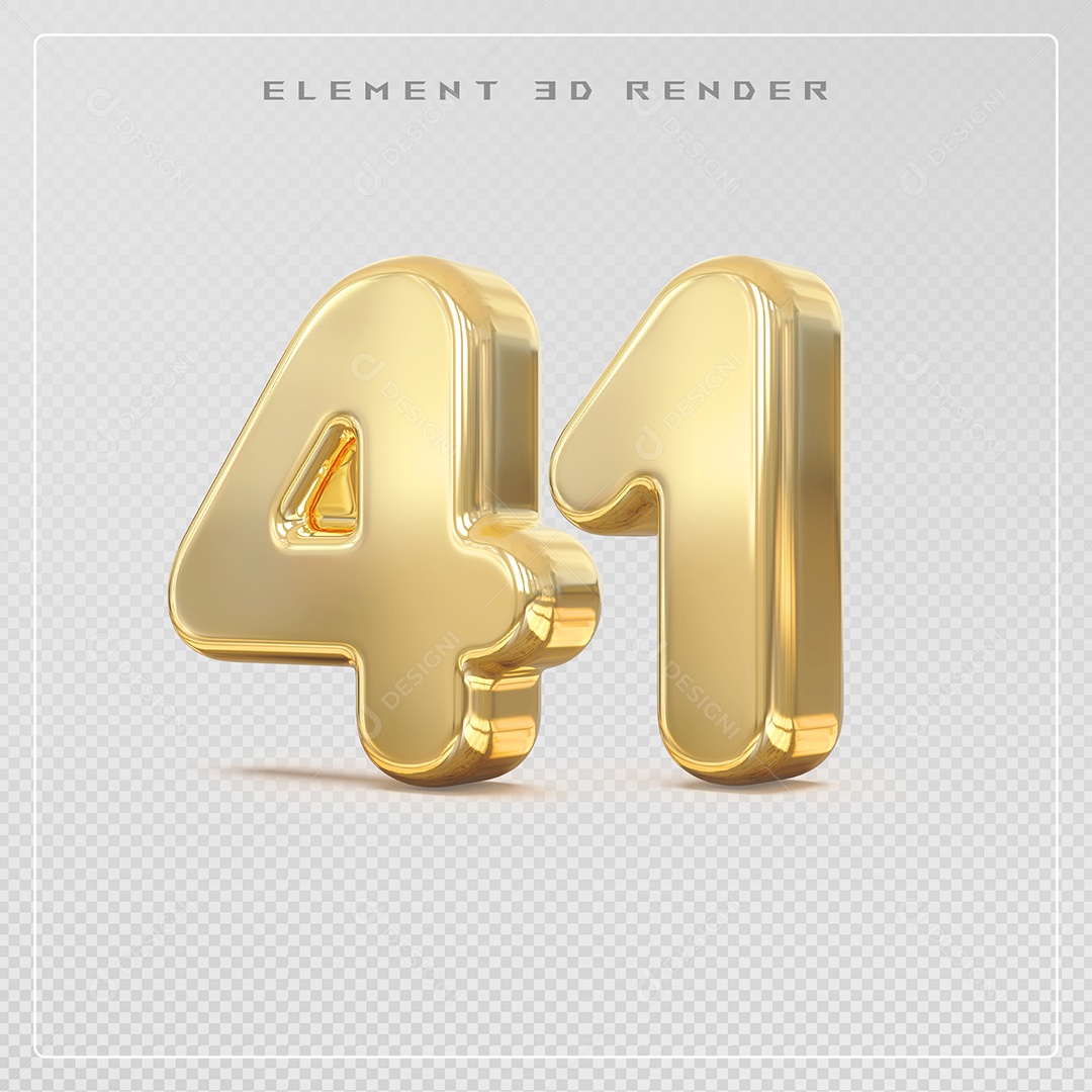Elemento 3D Número 41 Dourado para Composição PSD