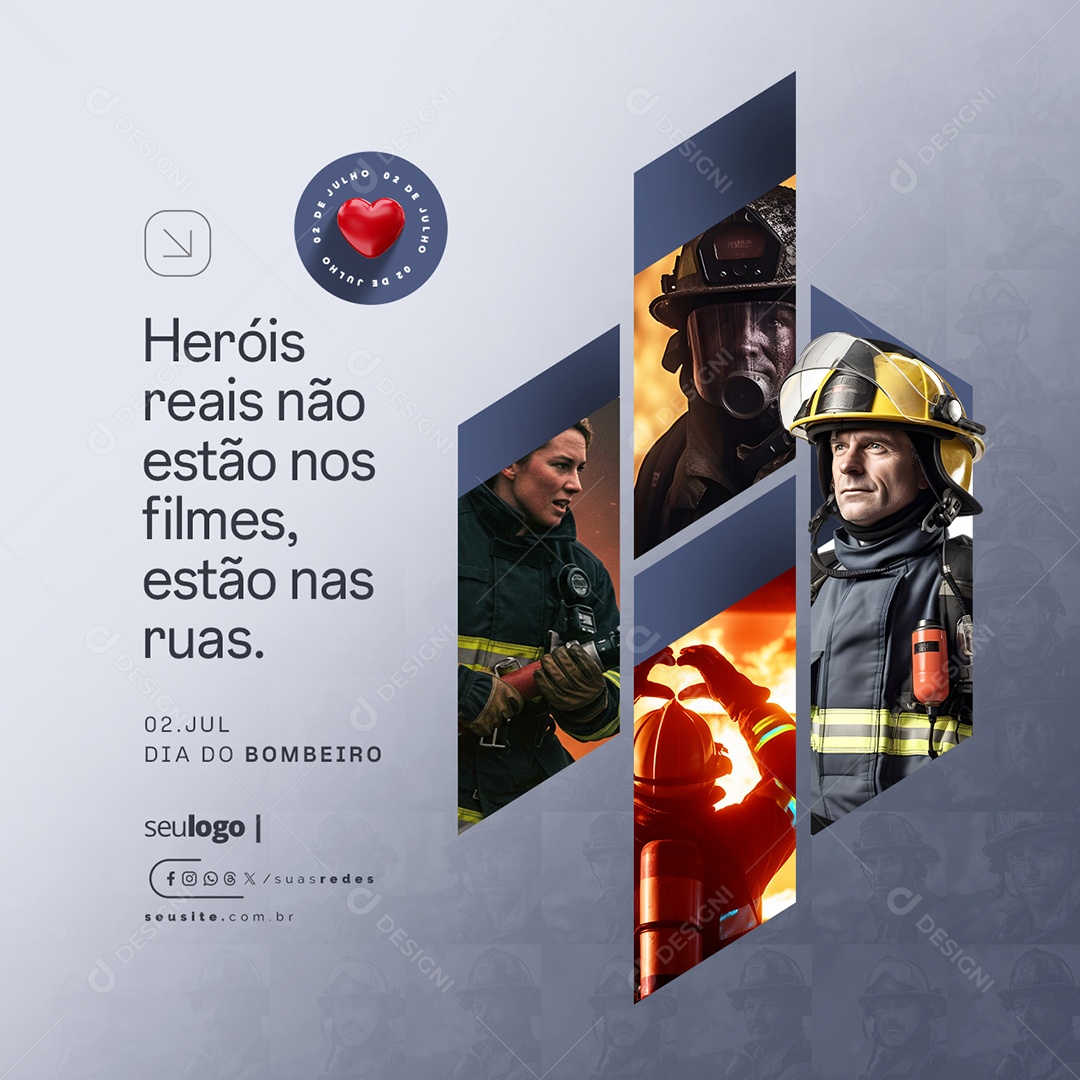 Dia do Bombeiro 02 de Julho Social Media PSD Editável