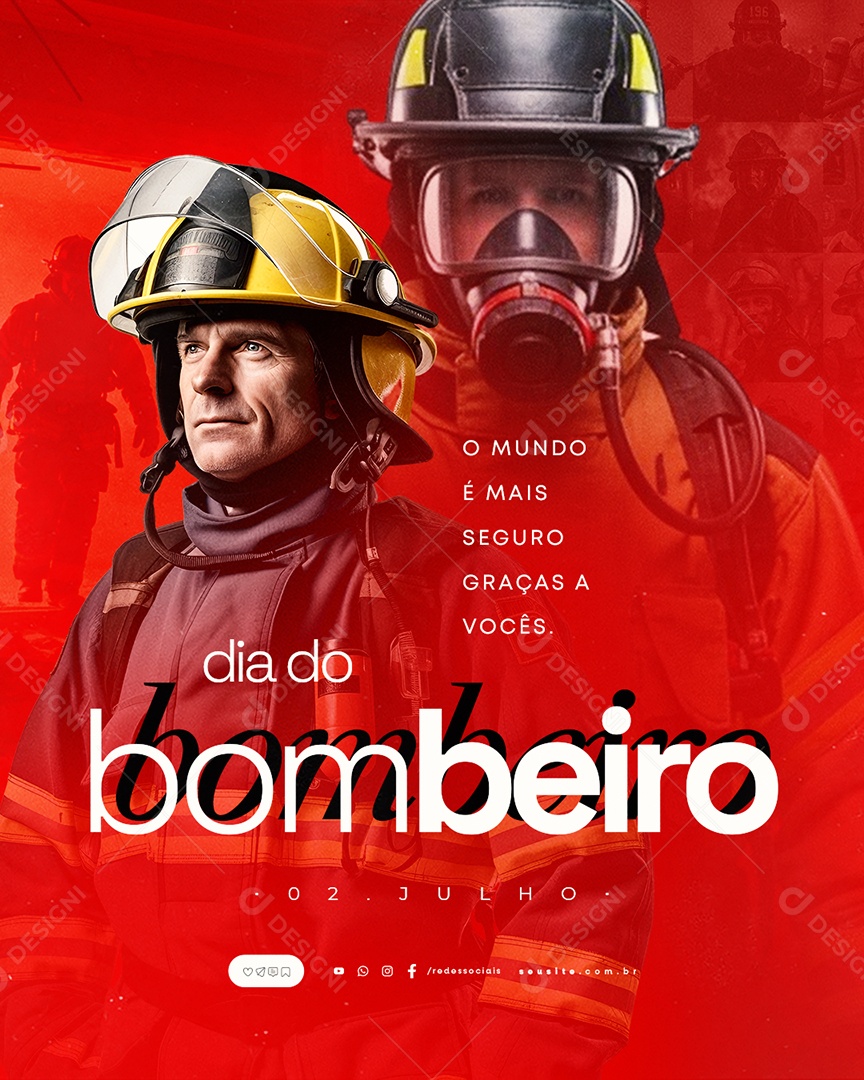 Dia do Bombeiro 02 de Julho Social Media PSD Editável