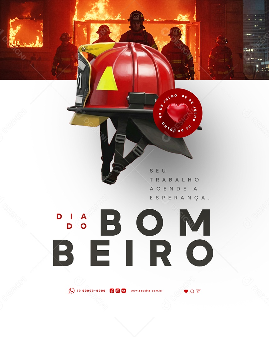 Dia do Bombeiro 02 de Julho Social Media PSD Editável