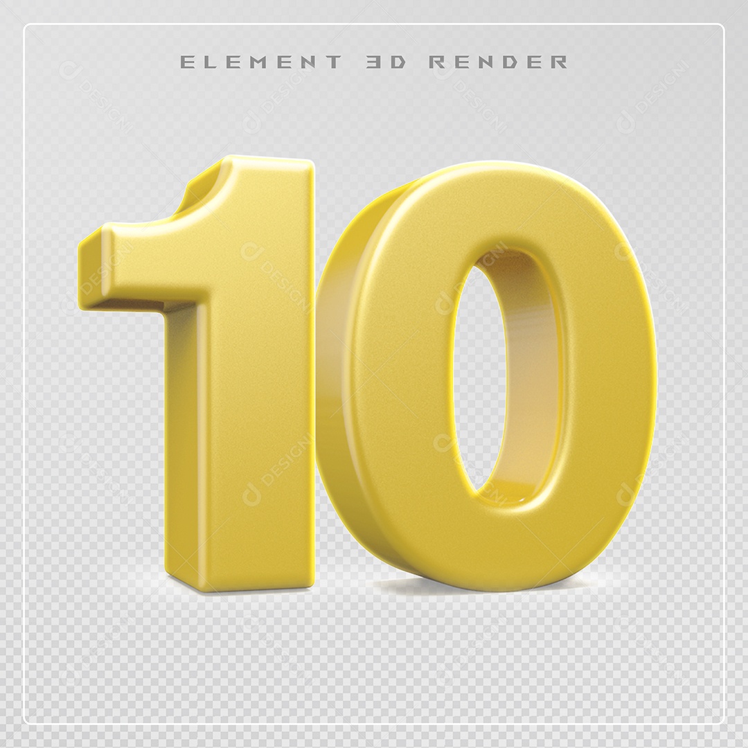 Elemento 3D Número 10 Dourado para Composição PSD
