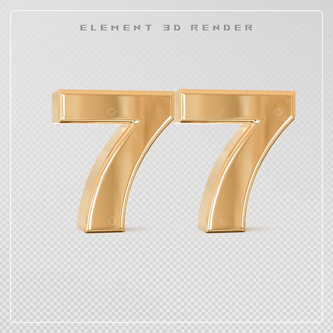 Elemento 3D Número 77  Dourado para Composição PSD