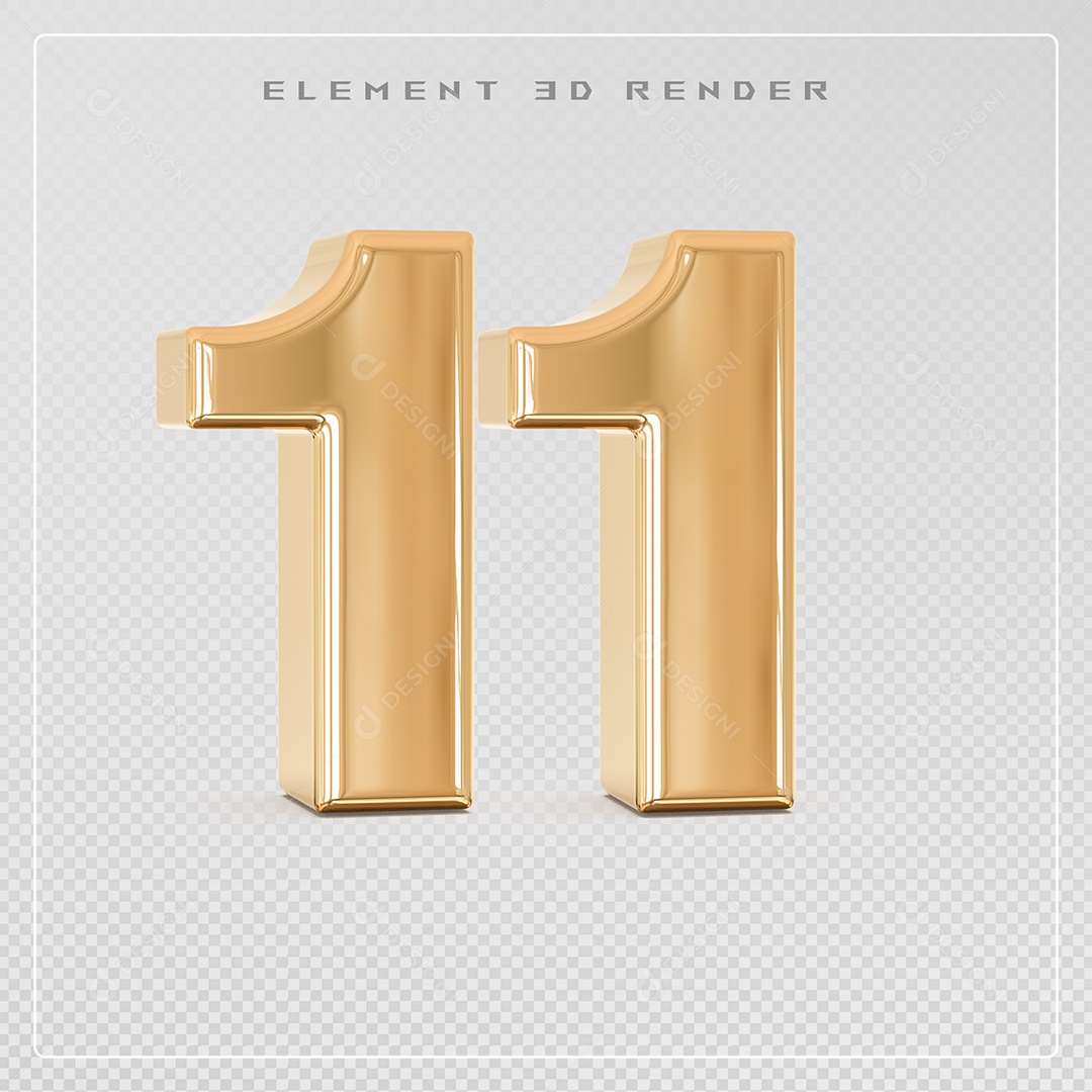 Elemento 3D Número 11 Dourado para Composição PSD