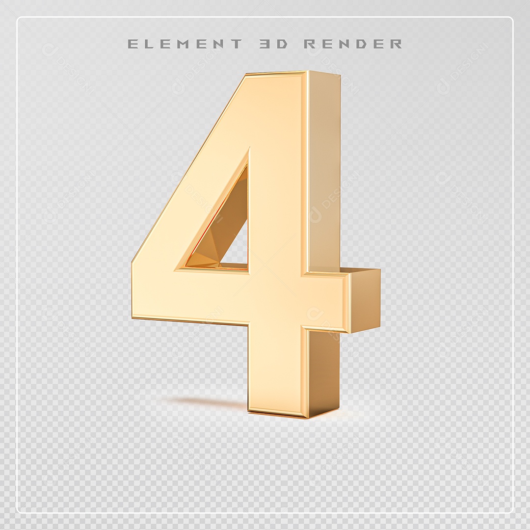 Elemento 3D Número 4 Dourado para Composição PSD