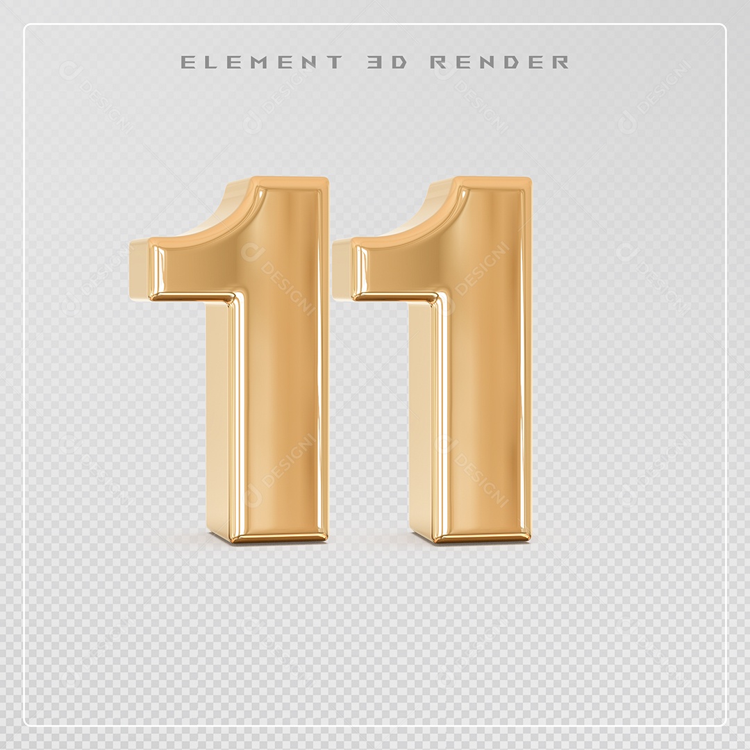 Elemento 3D Número 11 Dourado para Composição PSD