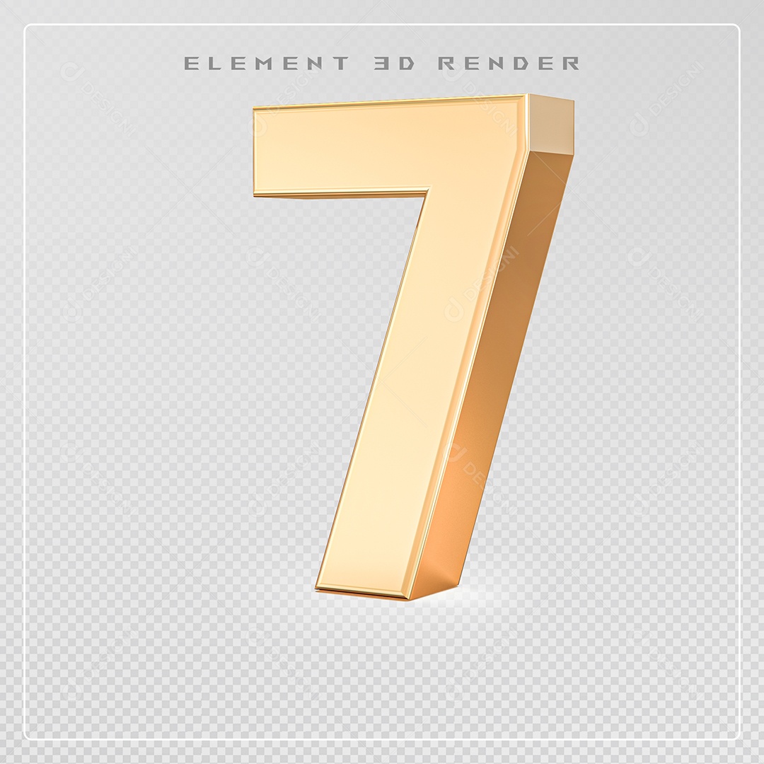 Elemento 3D Número 7 Dourado para Composição PSD