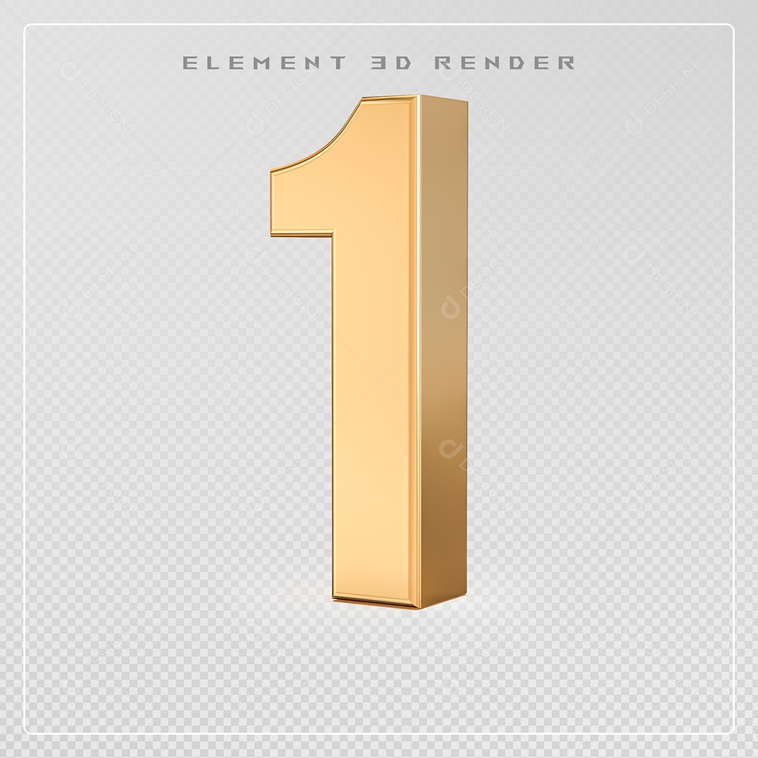 Elemento 3D Número 1 Dourado para Composição PSD