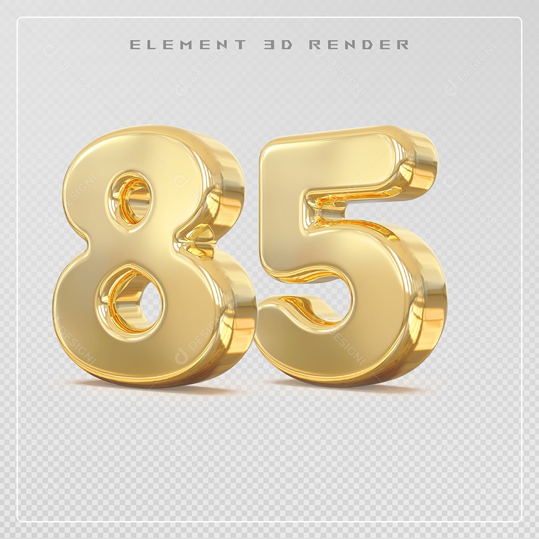 Elemento 3D Número 85 Dourado para Composição PSD