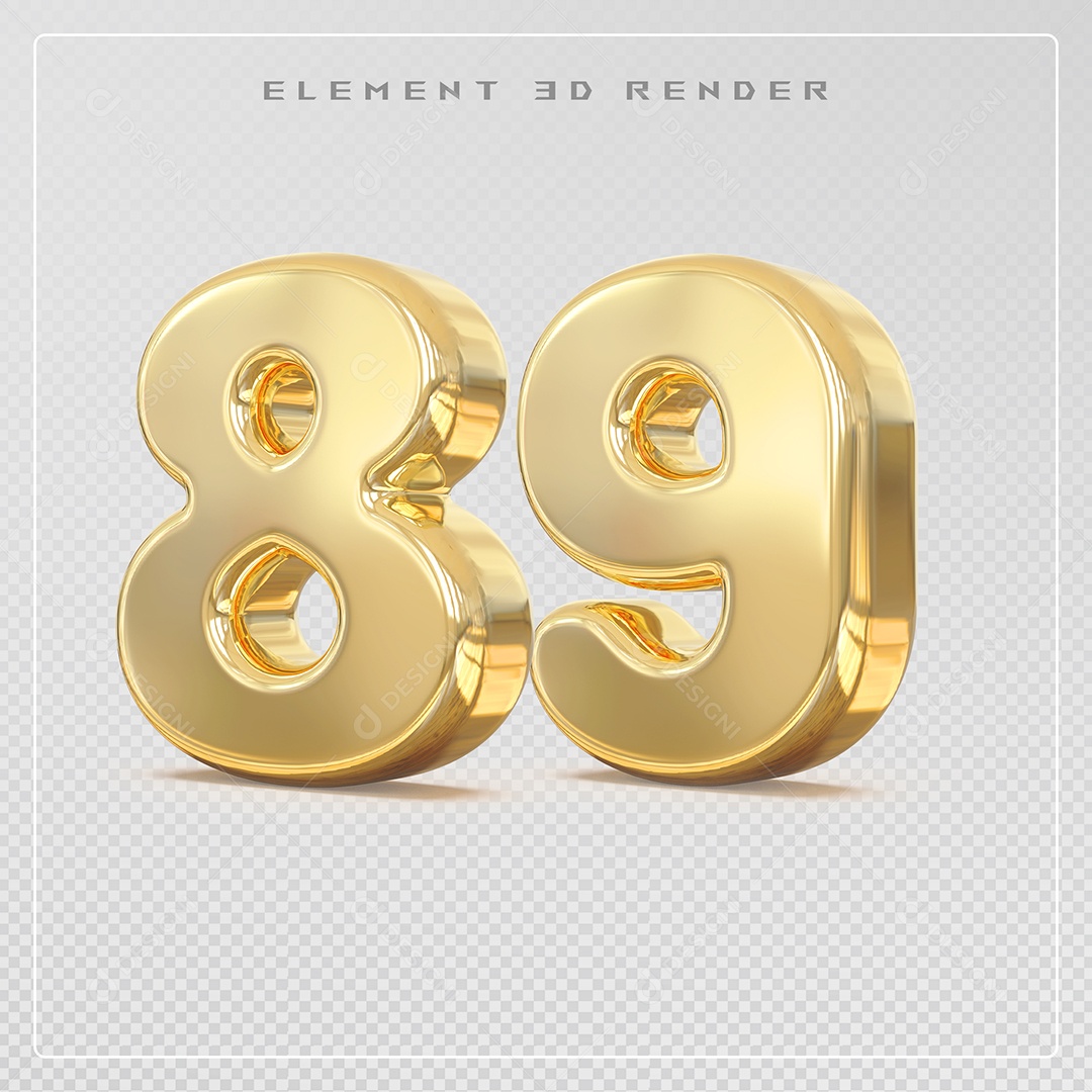 Elemento 3D Número 89 Dourado para Composição PSD