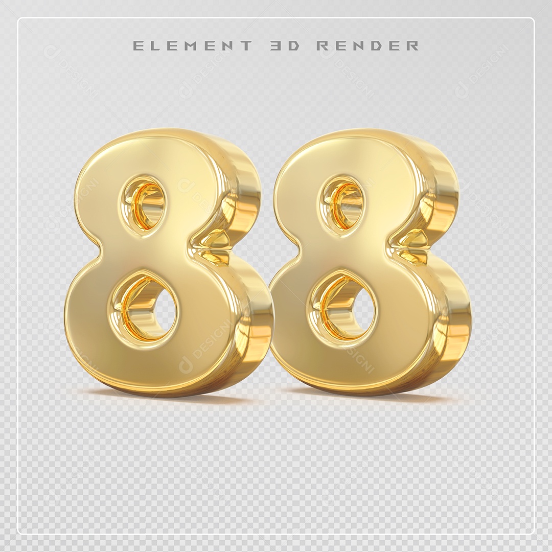 Elemento 3D Número 88 Dourado para Composição PSD