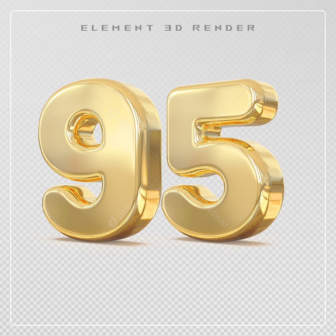 Elemento 3D Número 95 Dourado para Composição PSD