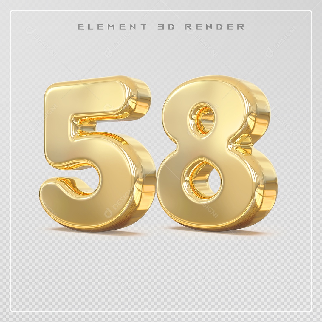 Elemento 3D Número 58 Dourado para Composição PSD